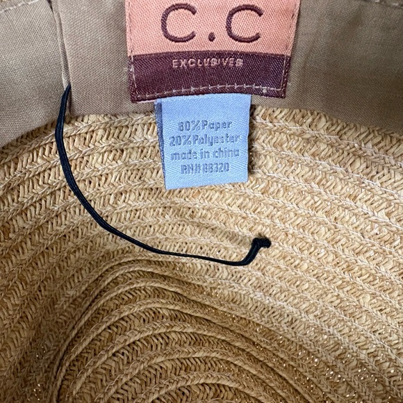C.C Woven Straw Hat with White Ribbon - Picture 5 of 6
